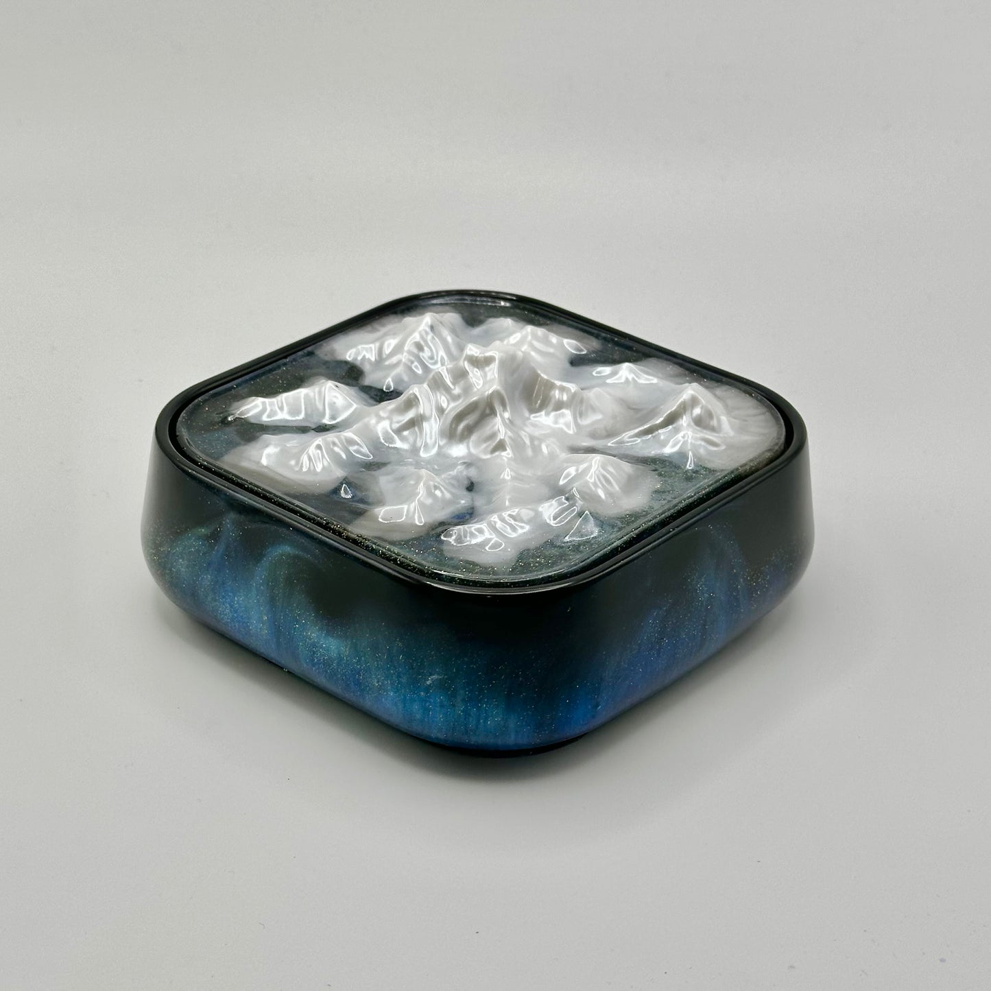 Norway Pot With Snowy Mountains Lid Storage Box Northen Lights Inspired.