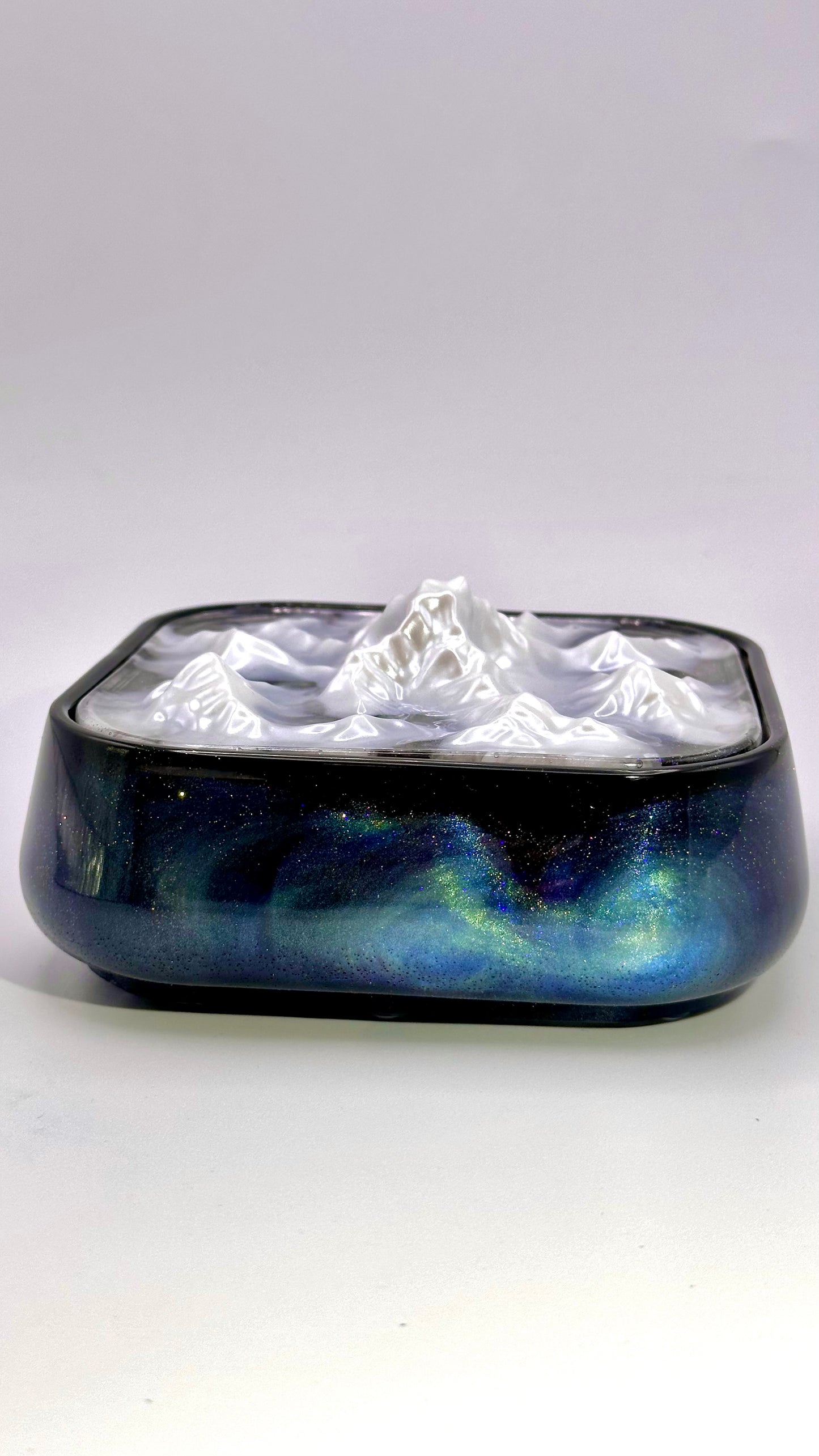 Norway Pot With Snowy Mountains Lid Storage Box Northen Lights Inspired.
