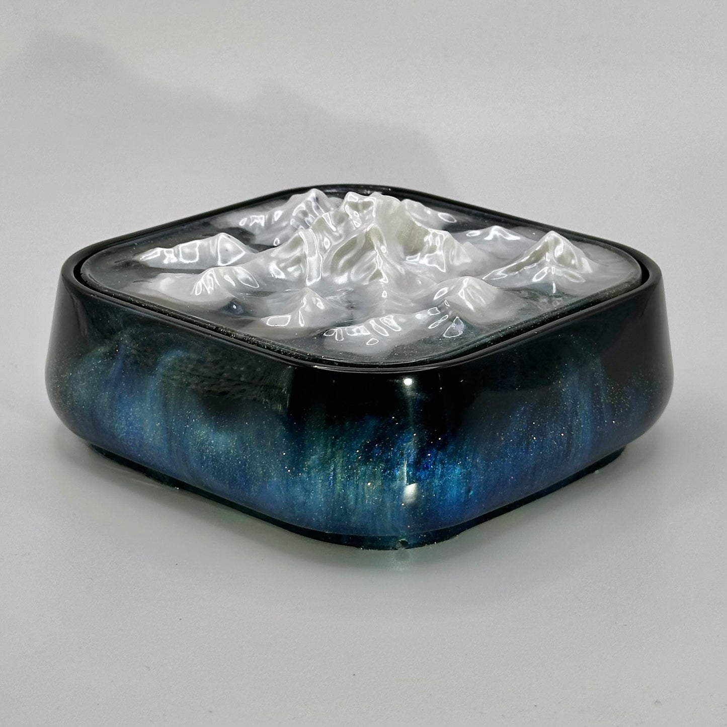Norway Pot With Snowy Mountains Lid Storage Box Northen Lights Inspired.