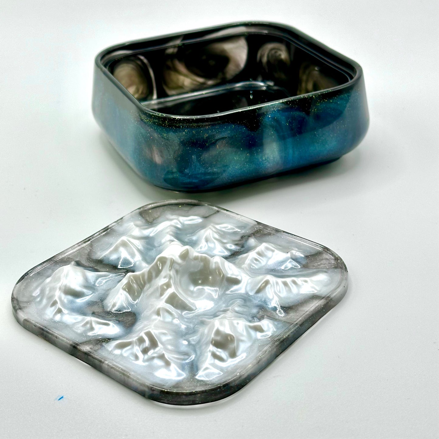 Norway Pot With Snowy Mountains Lid Storage Box Northen Lights Inspired.