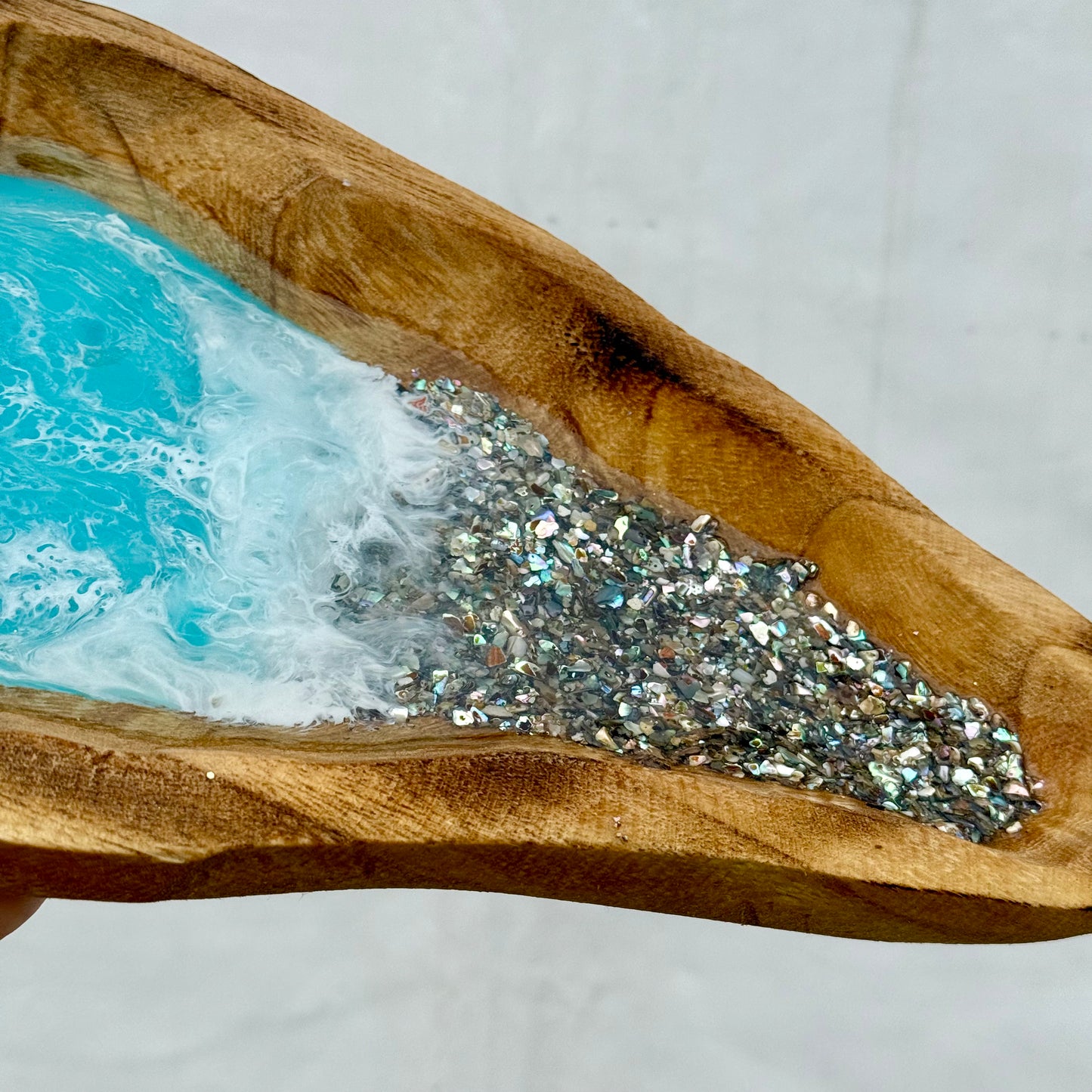 Abalone Shell & Ocean Resin Wooden Decor One Of a kind. Handmade Large Tray / Bowl Free Shipping