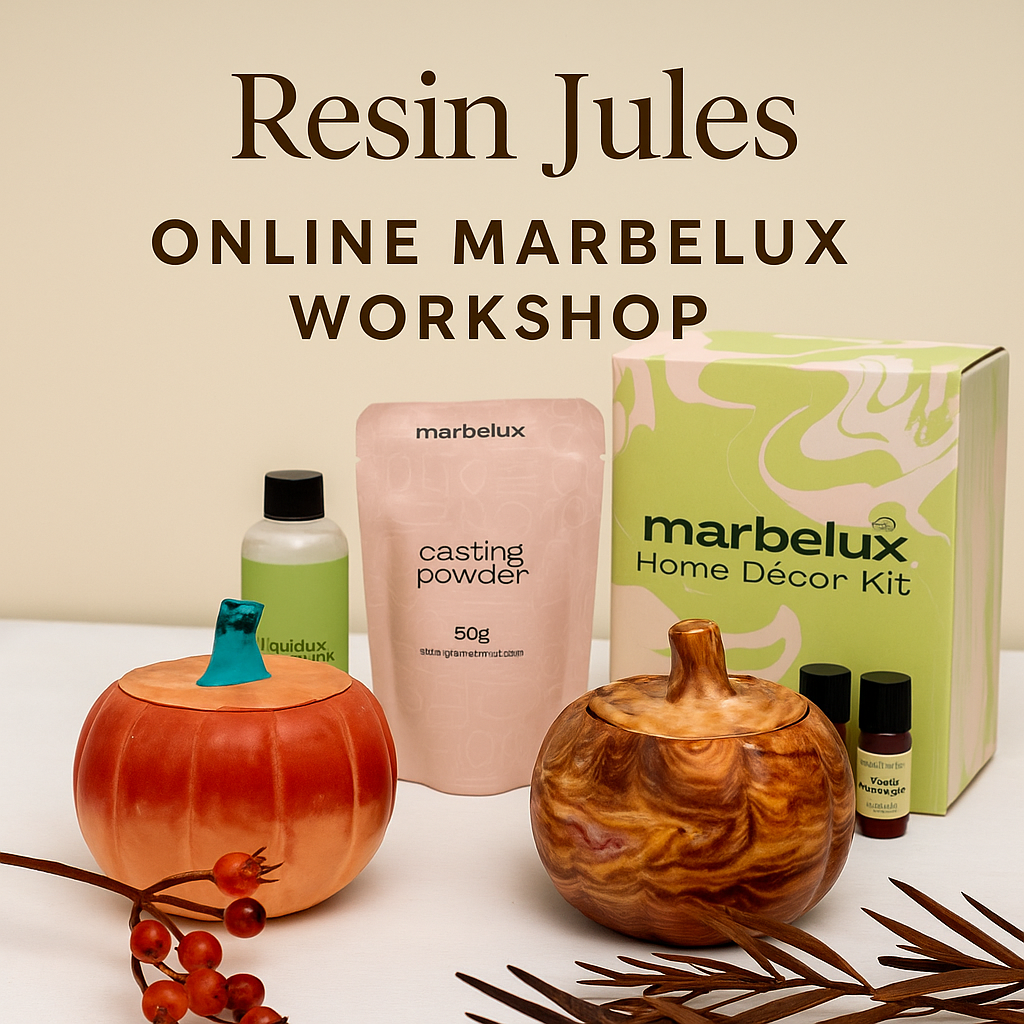 ✨ Resin Jules Online Marbelux Workshop Sunday 16th November at 6 pm (UK time)
Live online eco-resin class using the Marbelux Home Décor Kit by Mouldd