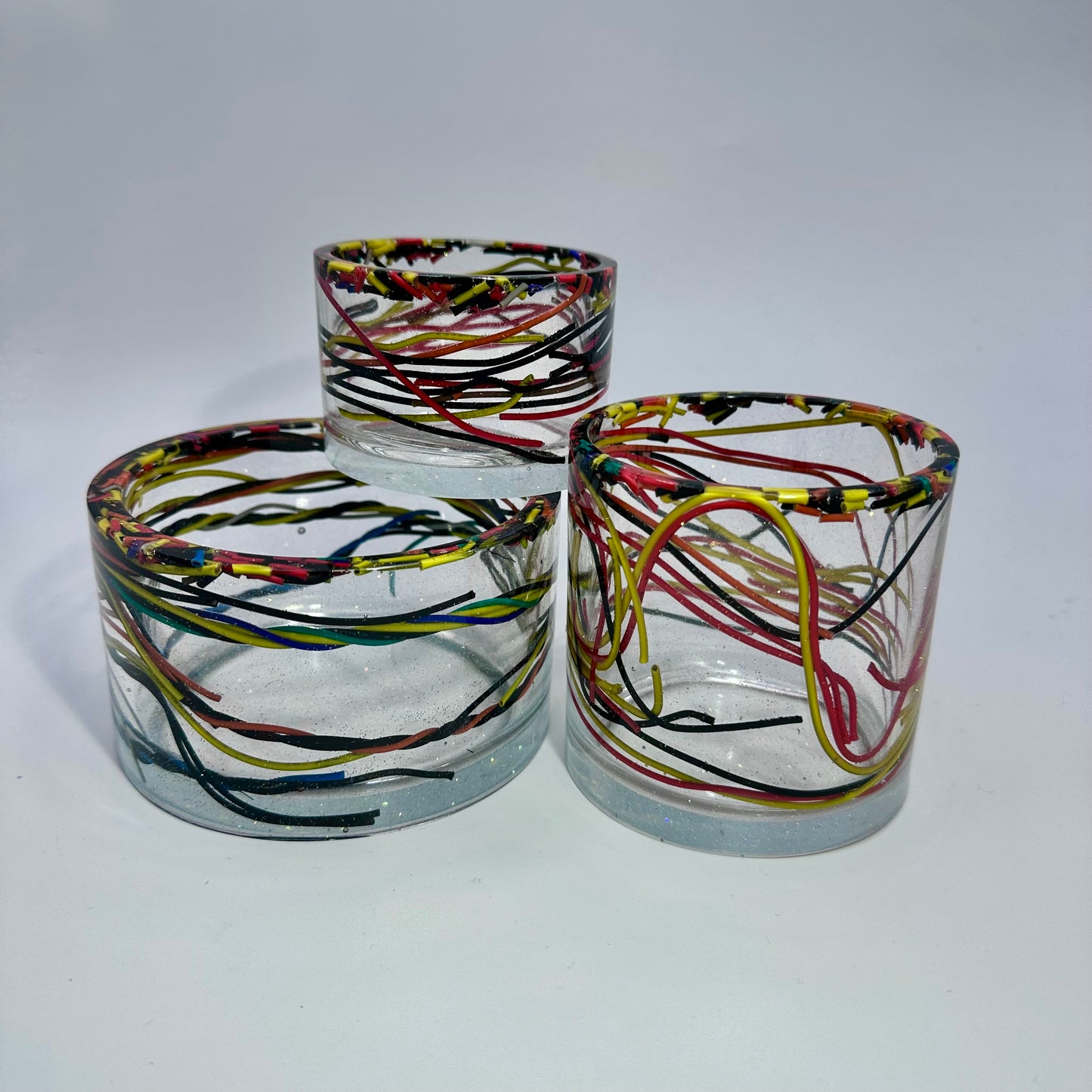 Wire Pots Set Of Three Resin Storage pots. Upcycled one of a kind. Unique Decor Gift. Encapsulated Wires