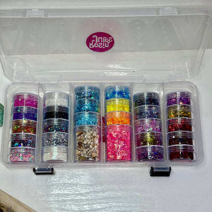 Resin Jules Glitter Bumper Pack limited edition case full of 28 sparkles! ✨ FREE SHIPPING COLOURS SLIGHTLY VARY