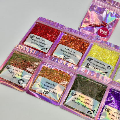 Resin Jules So Spicy Glitter Collection 8 Beautiful & Unique Glitter Mixes set & Enamel & Metal Chilli 🌶️ Charms