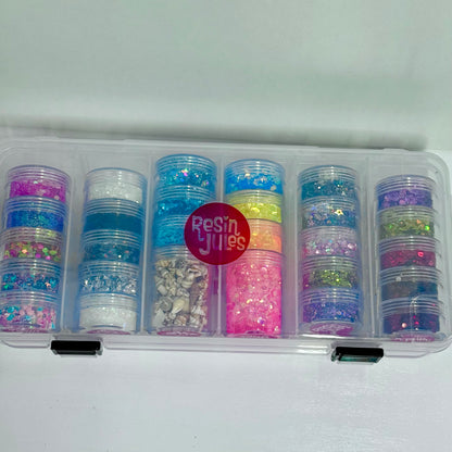 Resin Jules Glitter Bumper Pack limited edition case full of 28 sparkles! ✨ FREE SHIPPING COLOURS SLIGHTLY VARY