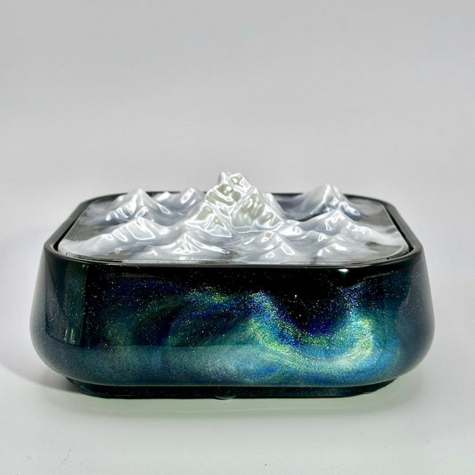 Norway Pot With Snowy Mountains Lid Storage Box Northen Lights Inspired.