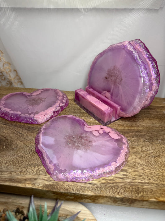 Pre Order Heart Geode Coaster Set 4 Coasters 1 Holder