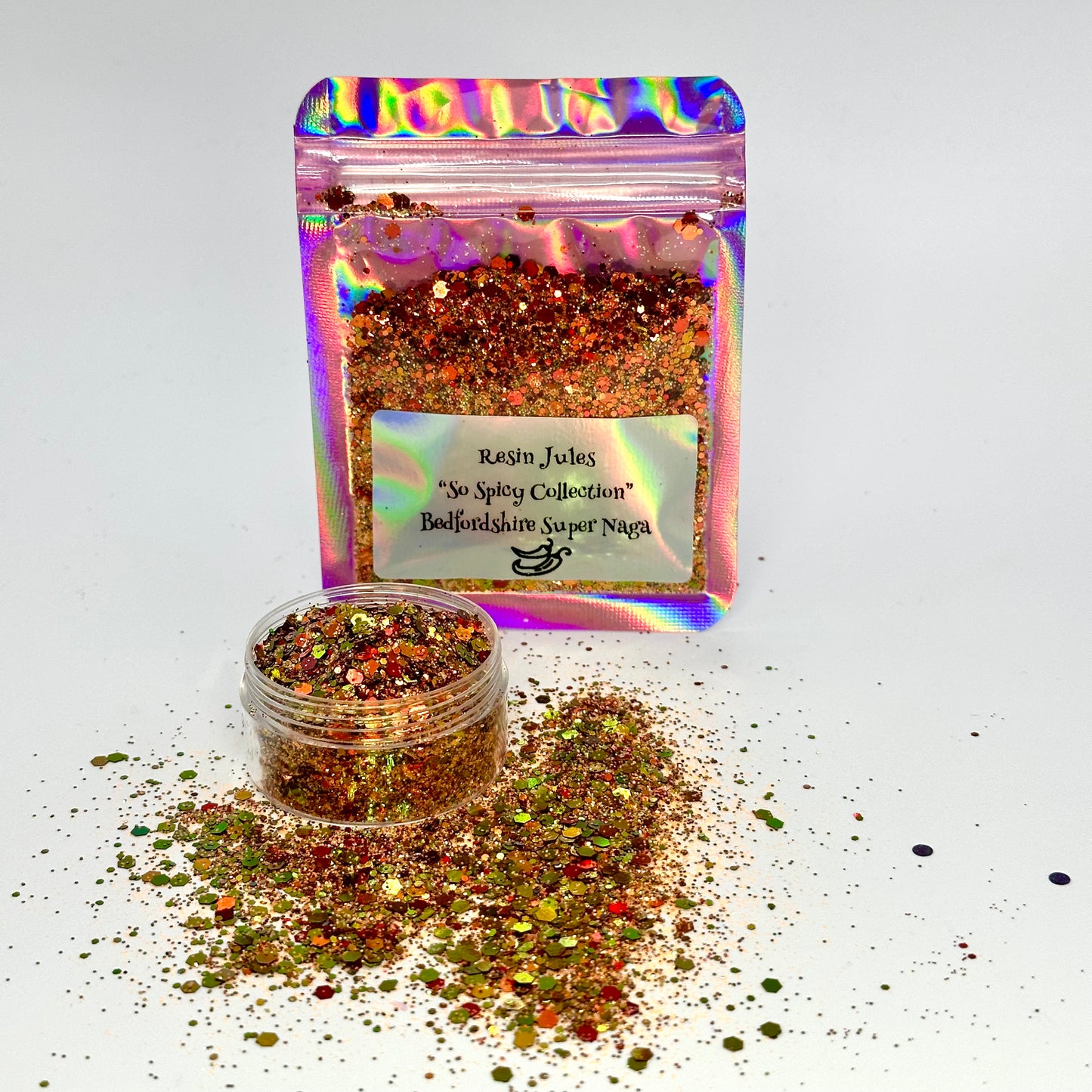 Resin Jules So Spicy Glitter Collection 8 Beautiful & Unique Glitter Mixes set & Enamel & Metal Chilli 🌶️ Charms