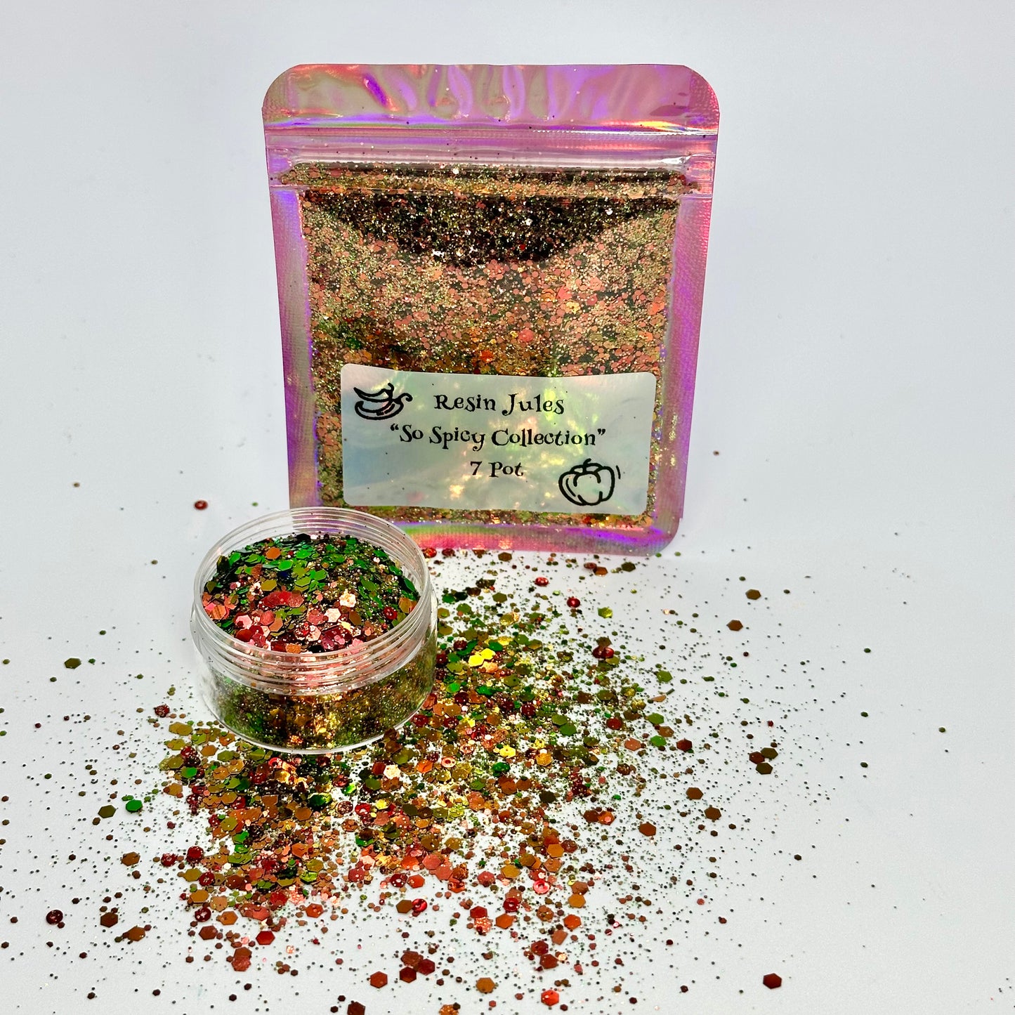 Resin Jules So Spicy Glitter Collection 8 Beautiful & Unique Glitter Mixes set & Enamel & Metal Chilli 🌶️ Charms