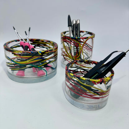 Wire Pots Set Of Three Resin Storage pots. Upcycled one of a kind. Unique Decor Gift. Encapsulated Wires