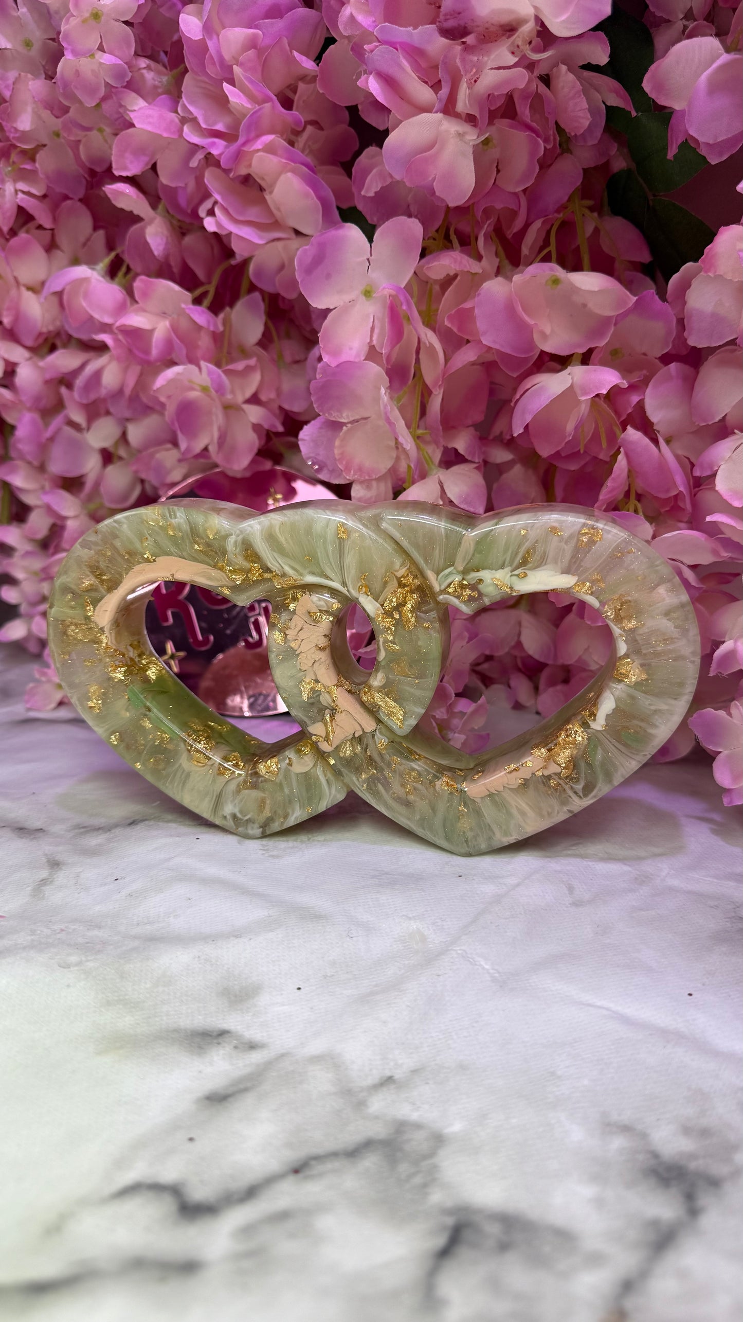 Custom Colour Intertwined Resin Hearts Bedroom, Mantle, Wedding Decor