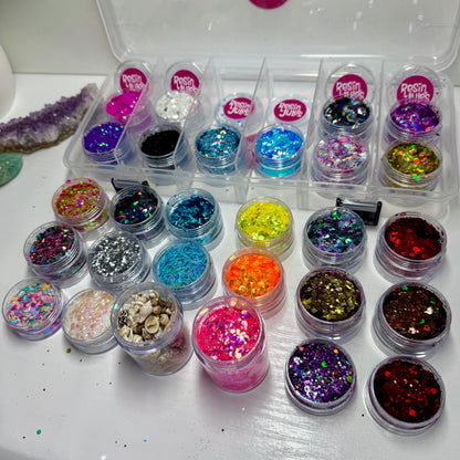 Resin Jules Glitter Bumper Pack limited edition case full of 28 sparkles! ✨ FREE SHIPPING COLOURS SLIGHTLY VARY