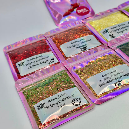 Resin Jules So Spicy Glitter Collection 8 Beautiful & Unique Glitter Mixes set & Enamel & Metal Chilli 🌶️ Charms