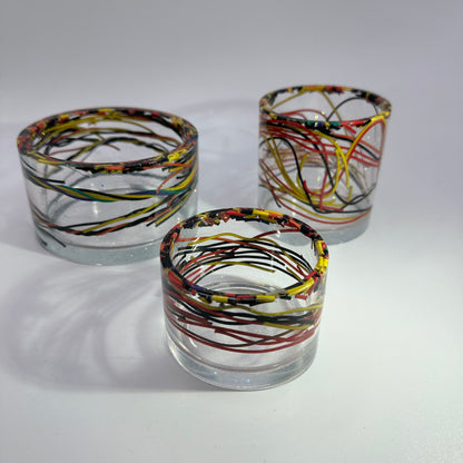 Wire Pots Set Of Three Resin Storage pots. Upcycled one of a kind. Unique Decor Gift. Encapsulated Wires