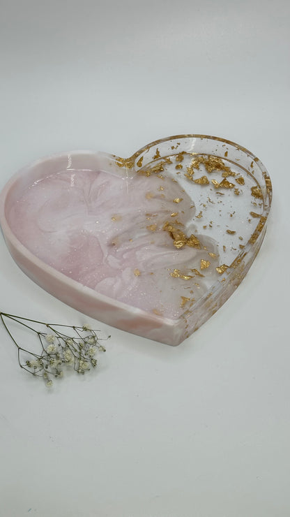 Resin Heart Tray in Pinks & Gold Made to Order TikTok Viral Tray