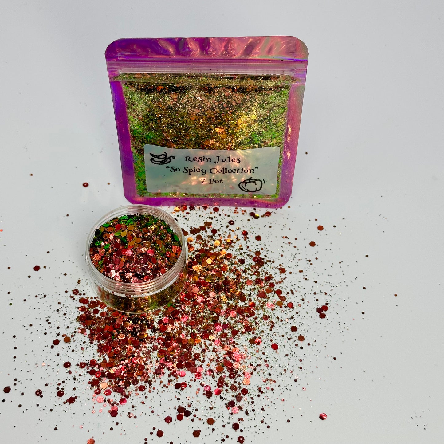 Resin Jules So Spicy Glitter Collection 8 Beautiful & Unique Glitter Mixes set & Enamel & Metal Chilli 🌶️ Charms