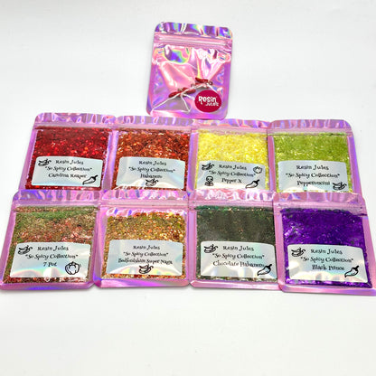 Resin Jules So Spicy Glitter Collection 8 Beautiful & Unique Glitter Mixes set & Enamel & Metal Chilli 🌶️ Charms