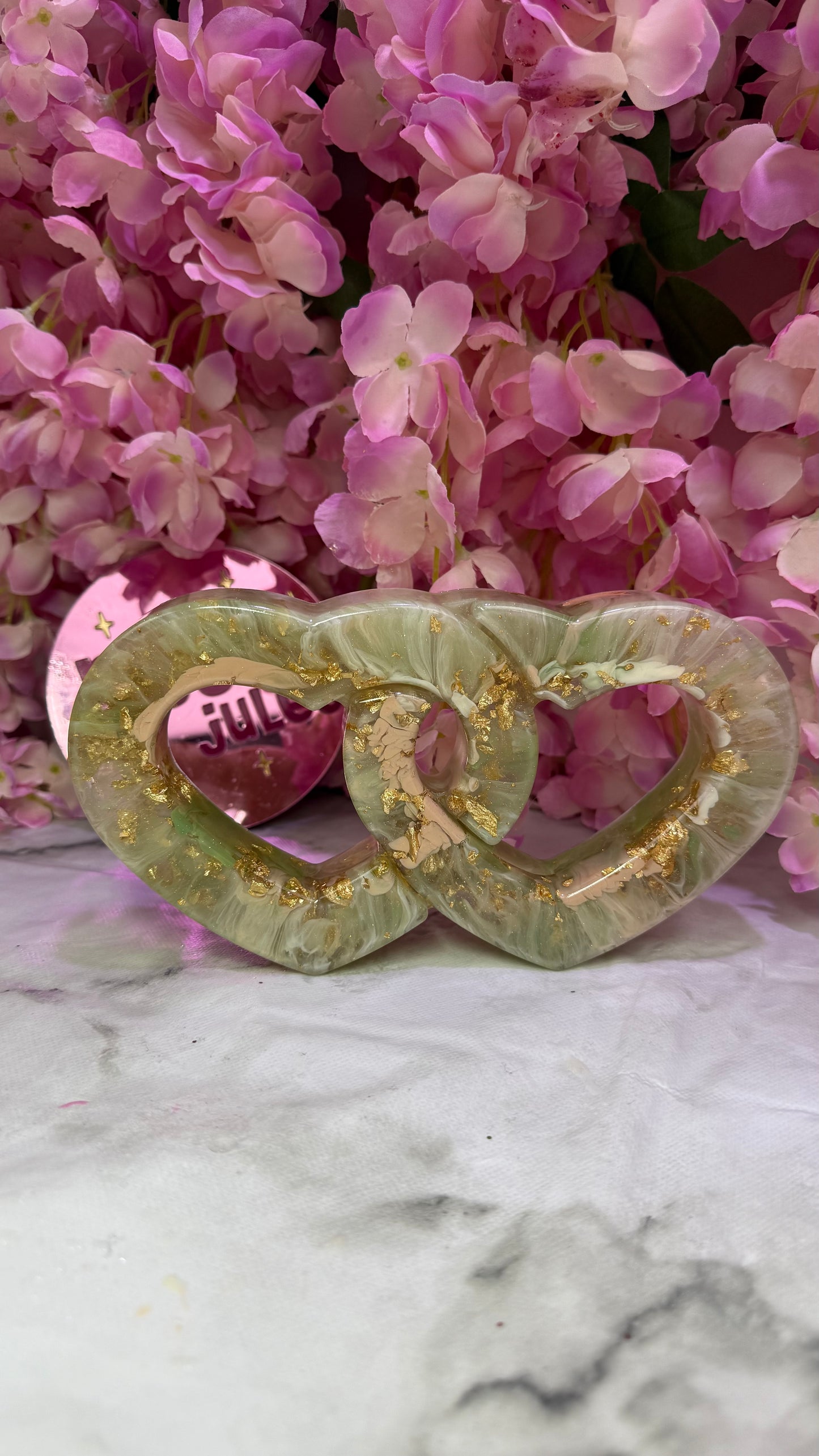 Custom Colour Intertwined Resin Hearts Bedroom, Mantle, Wedding Decor