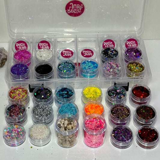 Resin Jules Glitter Bumper Pack limited edition case full of 28 sparkles! ✨ FREE SHIPPING COLOURS SLIGHTLY VARY