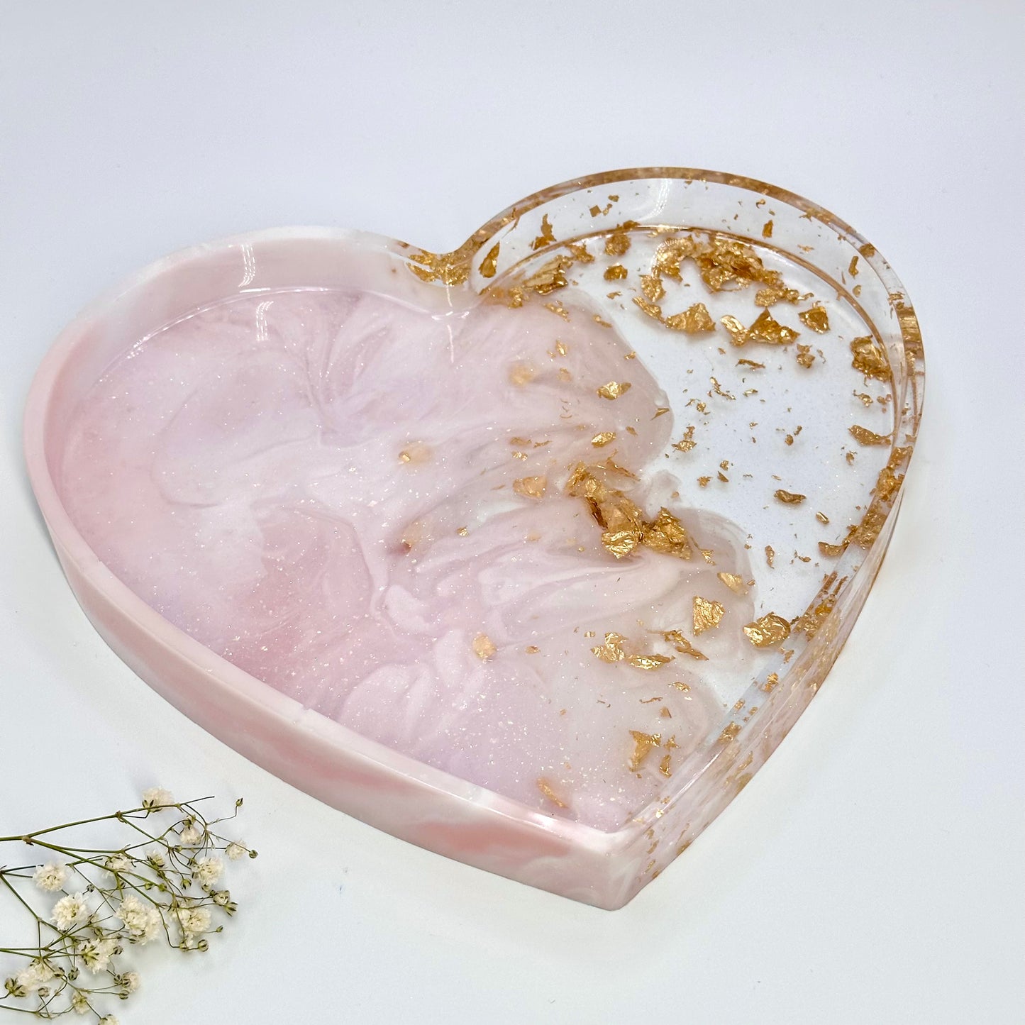 Resin Heart Tray in Pinks & Gold Made to Order TikTok Viral Tray