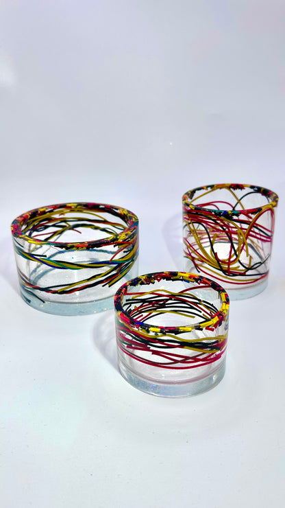 Wire Pots Set Of Three Resin Storage pots. Upcycled one of a kind. Unique Decor Gift. Encapsulated Wires