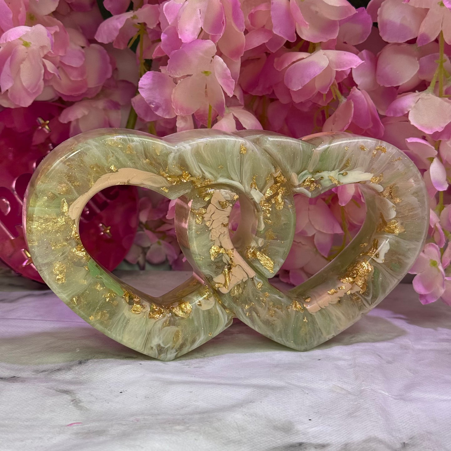 Custom Colour Intertwined Resin Hearts Bedroom, Mantle, Wedding Decor