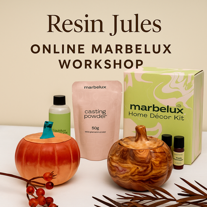 ✨ Resin Jules Online Marbelux Workshop Sunday 16th November at 6 pm (UK time)
Live online eco-resin class using the Marbelux Home Décor Kit by Mouldd