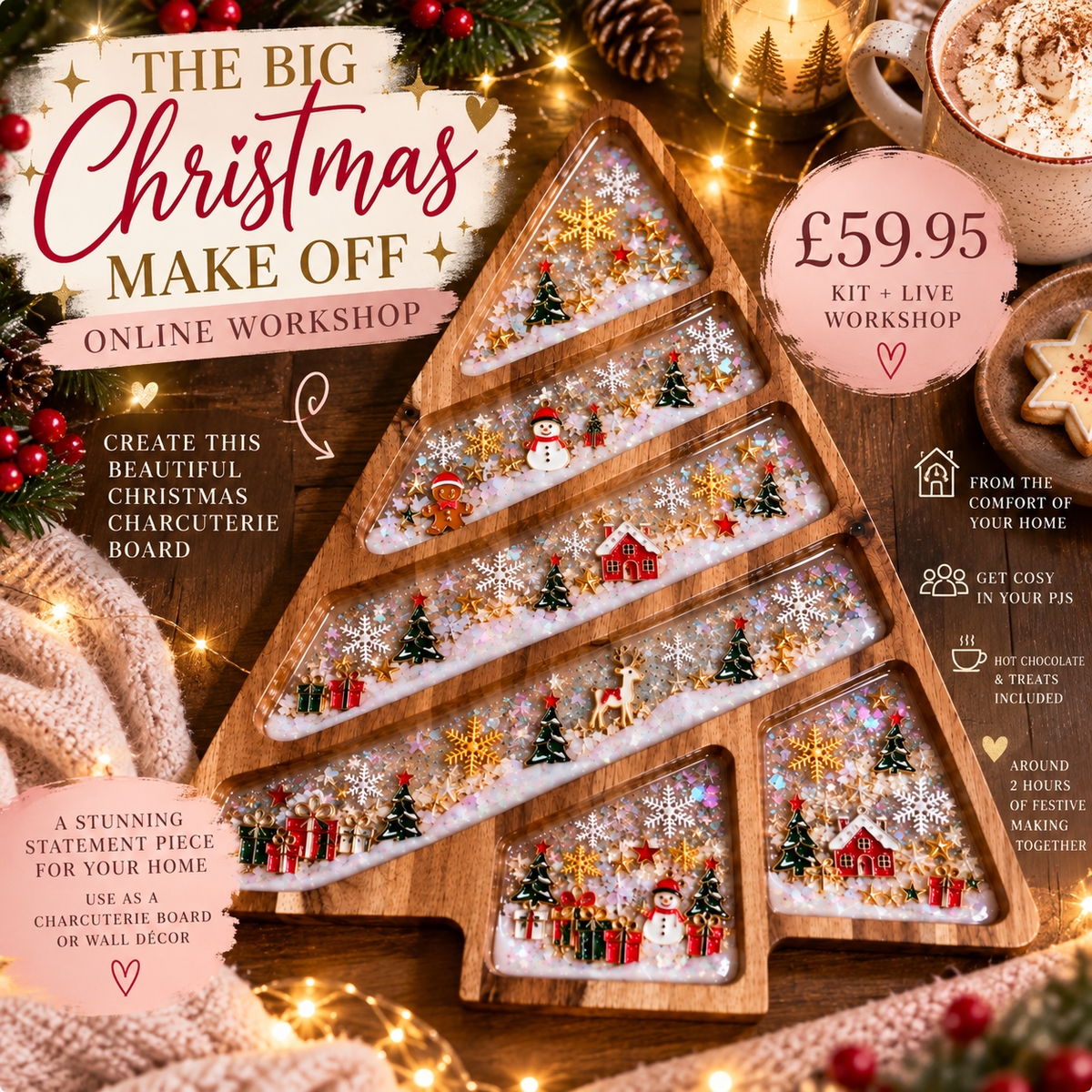 🎄 THE BIG CHRISTMAS MAKE OFF 🎄 Nov 24th 6pm. Pre Order. 

Online XL Christmas Charcuterie Board Workshop Free UK Delivery.