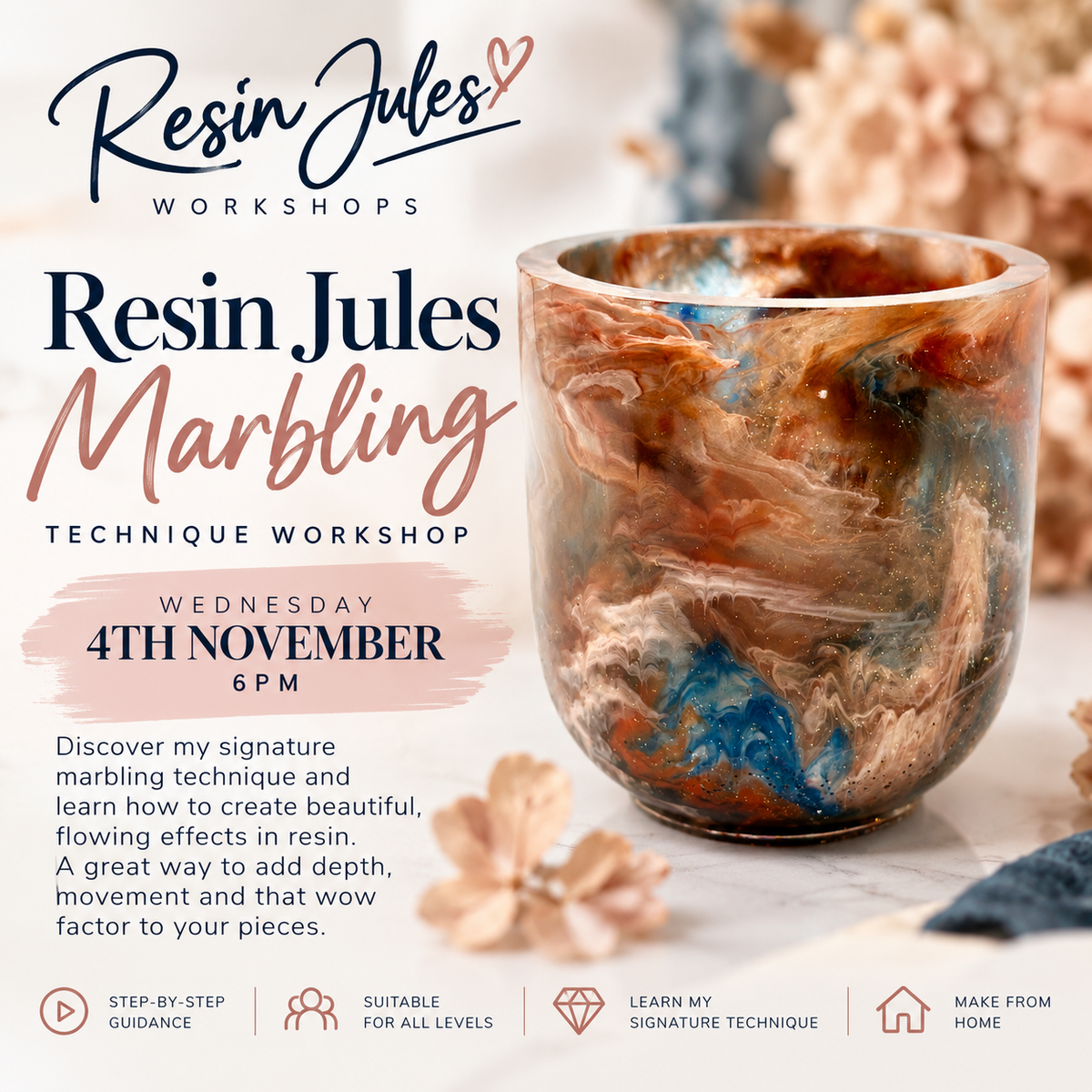 Resin Marble Effect Online Workshop. View Only. Weds Nov 4th 6pm