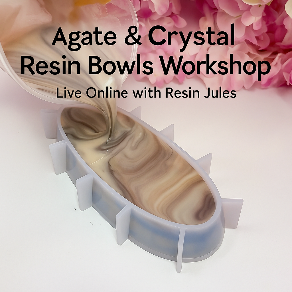 Agate & Crystal Resin Bowls Workshop. Online Group Workshop. International. Uk time zone. Sunday October 26th 6pm.