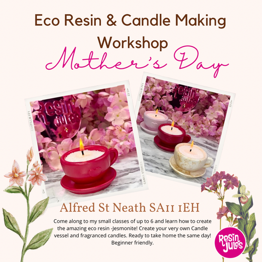 Eco Resin Vessel & Candle Making. Mother’s Day Perfect Gift. Many Dates Available. Small Classes. Neath Wales. In Person. workshop. Jesmonite.